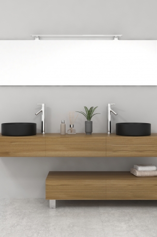 <p>
	Pack compuesto por dos muebles de baño realizados en tablero de partículas laminado de 19mm. Un mueble suspendido con un cajón con cierre suave y otro módulo con patas y tres cajones con cierre suave. Colgadores a pared capaces de soportar hasta 30 Kg por colgador. Cantos realizados en PVC de 1 mm. Dos lavabos sobreencimera a juego, espejo liso con foco iluminación LED de 100 cm de 9,6 W con 600 lumenes y temperatura de color de 6000 K LED incluidos. Fabricado en España. Grifo no incluido. </p>
