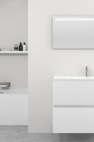 <p>
	Pack formado por mueble de baño realizado en tablero laminado 19mm acabado madera, con dos cajones totalmente extraíble con cierre softclosing. Lavabo cerámico y espejo con iluminación LED incluidos. Made in Europe.</p>
