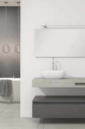 <p>
	Pack compuesto por mueble de baño fabricado en tablero de partículas laminado de 19mm acabado mate con un cajón de gran capacidad, cierre suave y extracción total. Lavabo suspendido de mármol compacto con escuadras de acero inoxidable. Espejo liso y foco iluminación LED 6000K, 9,6W, 600lm. Fabricado en España. Grifo no incluido. </p>
