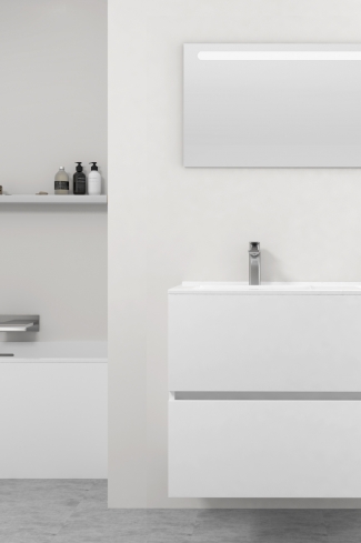 <p>
	Pack formado por mueble de baño realizado en tablero laminado 19mm acabado madera, con dos cajones totalmente extraíble con cierre softclosing. Lavabo cerámico y espejo con iluminación LED incluidos. Made in Europe.</p>
