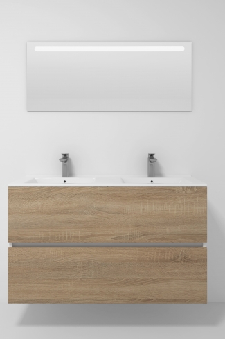 <p>
	Pack formado por mueble de baño realizado en tablero laminado 19mm acabado madera, con dos cajones totalmente extraíble con cierre softclosing. Lavabo cerámico y espejo con iluminación LED incluidos. Made in Europe.</p>

