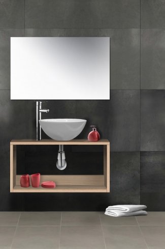 <p>
	Mueble de baño realizado en mateial laminado de 19 mm formado por un derorativo de gran capacidad. Lavabo cerámico incluido.</p>
