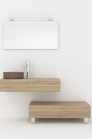 <p>
	Pack compuesto por dos muebles de baño realizados en tablero de partículas laminado de 19mm. Un mueble suspendido con un cajón con cierre suave y otro módulo con patas y dos cajones con cierre suave. Colgadores a pared capaces de soportar hasta 30 Kg por colgador. Cantos realizados en PVC de 1 mm. Lavabo sobreencimera a juego, espejo liso con foco iluminación LED de 100 cm de 9,6 W con 600 lumenes y temperatura de color de 6000 K LED incluidos. Fabricado en España. Grifo no incluido. </p>
