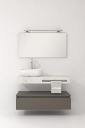 <p>
	Pack compuesto por mueble de baño fabricado en tablero de partículas laminado de 19mm acabado mate con un cajón de gran capacidad, cierre suave y extracción total. Lavabo suspendido de mármol compacto con escuadras de acero inoxidable. Espejo liso y foco iluminación LED 6000K, 9,6W, 600lm. Fabricado en España. Grifo no incluido. </p>
