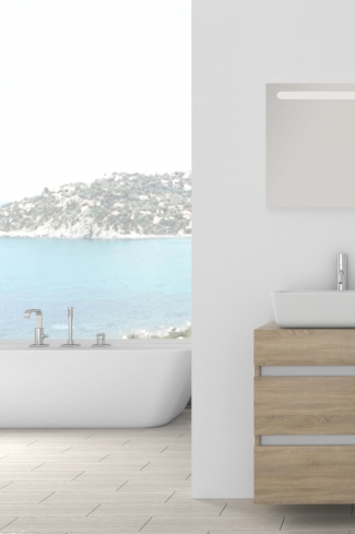 <p>
	Pack formado por mueble de baño de 120 cm realizado en material laminado madera. Está formado por dos módulos, uno fijo y otro con dos cajones de gran capacidad, totalmente extraibles y de cierre soft-closing. Incluye lavabo cerámico sobre encimera y espejo con iluminación LED de 120x50 cm. No incluye grifería. Made in Spain</p>
