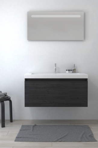 <p>
	Pack formado por mueble de baño realizado en tablero laminado con un cajón totalmente extraíble y cierre softclosing. Lavabo de resina y espejo con iluminación LED incluidos. Made in Europe.</p>
