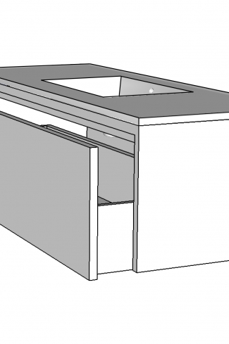 <p>
	Mueble de baño realizado en material MDF lacado blanco acabado alto brillo formado por un cajón de gran capacidad con sistema de cierre softclosing. Frontal con relieve acabado lacado alto brillo.Lavabo cerámico no incluido. Fabricado en España.</p>
