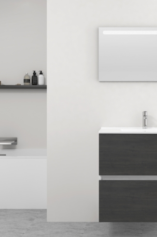 <p>
	Pack formado por mueble de baño realizado en tablero laminado 19mm acabado madera, con dos cajones totalmente extraíble con cierre softclosing. Lavabo cerámico y espejo con iluminación LED incluidos. Made in Europe.</p>
