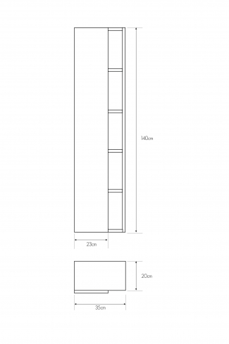 <p>
	Complemento de baño de 35x140 realizado en tablero laminado de 19 mm con una puerta cierre amortiguado suave y estantes vistos. Bisagras con cierre softclosing testadas a 80.000 ciclos regulables en los tres ejes. Colgadores a pared capaces de soportar hasta 30 Kg por colgador. Cantos realizados en PVC de 1 mm. Fabricado en España.Made in Spain</p>
