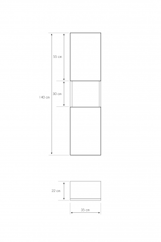 <p>
	Complemento de baño de 35x140 realizado en tablero laminado de 19 mm con dos puertas cierre amortiguado suave y espacio decorativo. Bisagras con cierre softclosing testadas a 80.000 ciclos regulables en los tres ejes. Colgadores a pared capaces de soportar hasta 30 Kg por colgador. Cantos realizados en PVC de 1 mm. Fabricado en España.Made in Spain</p>
