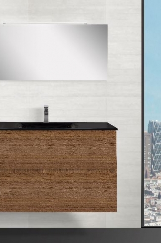 <p>
	Conjunto de mueble de baño realizado en material laminado color blanco de 19mm formado por dos cajones con sistema amortiguado suave . Lavabo en cristal templado de color negro y espejo con iluminación integrada incluidos.Grifo no incluido. Fabricado en España. </p>
