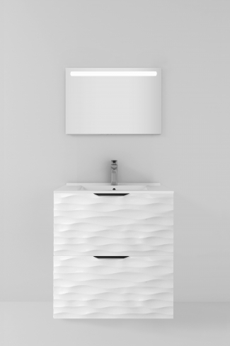 <p>
	Pack formado por mueble de baño realizado en material DM, lacado alto brillo con relieve. Está formado por dos cajones con tirador negro totalmentes extraible con cierre softclosing. Incluye lavabo cerámico encimera y espejo con iluminación LED. Made in Spain. </p>
