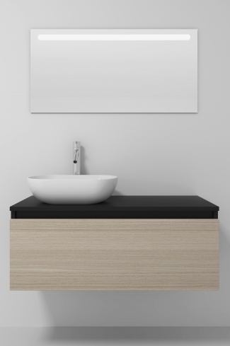 <p>
	Pack formado por mueble realizado en material laminado,  Cajón totalmente extraible y cierre soft-closing. Incluye lavabo cerámico sobreencimera y espejo con iluminación LED. Fabricado en España.</p>
