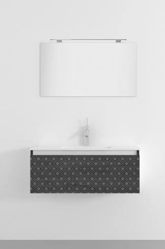 <p>
	Pack formado por mueble de 100 cm realizado en material laminado con frontal decorado mediante técnica láser. Cajón totalmente extraible y cierre soft-closing. Incluye lavabo cerámico de color blanco, espejo y foco iluminación LED de 80cm. Fabricado en España.</p>
