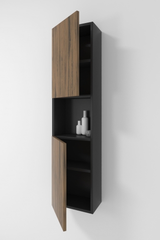 <p>
	Complemento de baño de 35x140 realizado en tablero laminado de 19 mm con dos puertas cierre amortiguado suave y espacio decorativo. Bisagras con cierre softclosing testadas a 80.000 ciclos regulables en los tres ejes. Colgadores a pared capaces de soportar hasta 30 Kg por colgador. Cantos realizados en PVC de 1 mm. Fabricado en España.Made in Spain</p>
