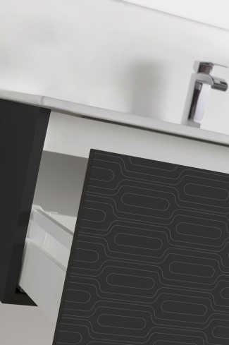 <p>
	Pack formado por mueble de 100 cm realizado en material estratificado alto brillo con frontal decorado mediante técnica láser. Cajón totalmente extraible y cierre soft-closing. Incluye lavabo cerámico de color blanco, espejo y foco iluminación LED de 80cm. Fabricado en España.</p>

