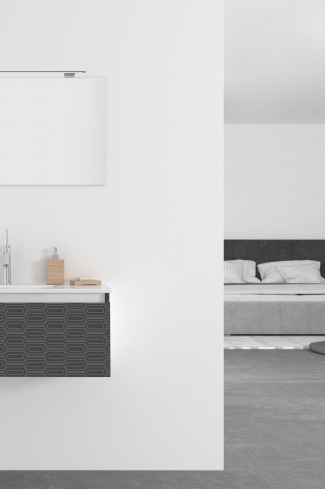 <p>
	Pack formado por mueble de 100 cm realizado en material estratificado alto brillo con frontal decorado mediante técnica láser. Cajón totalmente extraible y cierre soft-closing. Incluye lavabo cerámico de color blanco, espejo y foco iluminación LED de 80cm. Fabricado en España.</p>
