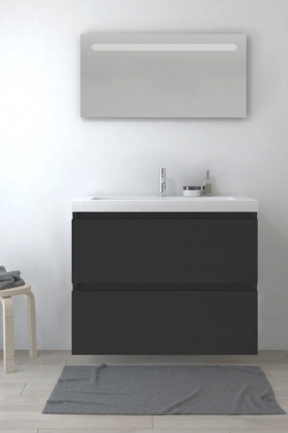 <p>
	Pack formado por mueble de baño realizado en tablero laminado con dos cajones totalmente extraíbles y cierre softclosing. Lavabo de resina y espejo con iluminación LED incluidos. Made in Europe.</p>
