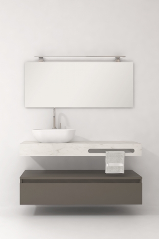 <p>
	Pack compuesto por mueble de baño fabricado en tablero de partículas laminado de 19mm acabado mate con un cajón de gran capacidad, cierre suave y extracción total. Lavabo suspendido de mármol compacto con escuadras de acero inoxidable. Espejo liso y foco iluminación LED 6000K, 9,6W, 600lm. Fabricado en España. Grifo no incluido. </p>
