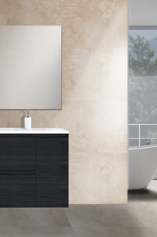 <p>
	Mueble de baño de 90 cm realizado en material laminado color madera de 19 mm  formado por dos cajones y una puerta. Puertas y cajón con sistema de cierre amortiguado suave. Lavabos cerámicos de color blanco encimera y espejo sobre tablero 75x90 están incluidos. Grifo no incluido. Made in Spain.</p>

