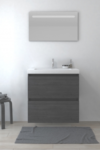 <p>
	Pack formado por mueble de baño realizado en tablero laminado con dos cajones totalmente extraíbles y cierre softclosing. Lavabo de resina y espejo con iluminación LED incluidos. Made in Europe.</p>
