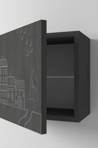 <p>
	Complemento de baño de 36x35 cm realizado en material estratificado con puerta decorada mediante técnica láser y cierre softclosing. Incluye un estante regulable en altura, de cristal templado, en el interior. Bisagras con cierre softclosing testadas a 80.000 ciclos regulables en los tres ejes. Colgadores a pared capaces de soportar hasta 30 Kg por colgador. Cantos realizados en PVC de 1mm. Fabricado en España.</p>
