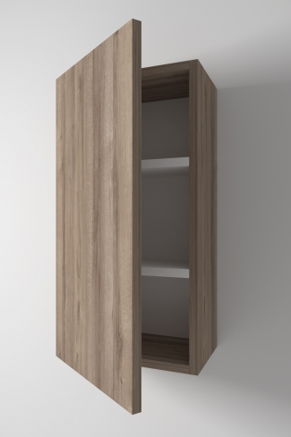 <p>
	Complemento de baño realizado en material laminado de 19 mm. Puerta con cierre softclosing. Estante interior incluido. Bisagras con cierre softclosing testadas a 80.000 ciclos regulables en los tres ejes. Colgadores a pared capaces de soportar hasta 30 Kg por colgador. Cantos realizados en PVC de 1 mm. Fabricado en España.</p>
