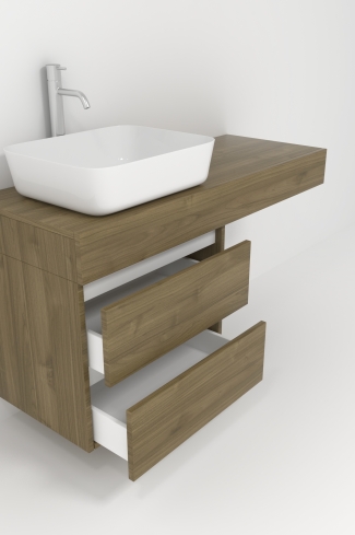 <p>
	Pack formado por mueble de baño de 100 cm realizado en material laminado madera. Está formado por dos módulos, uno fijo y otro con dos cajones de gran capacidad, totalmente extraibles y de cierre soft-closing. Incluye lavabo cerámico sobre encimera y espejo con iluminación LED de 100x50 cm. No incluye grifería. Made in Spain</p>

