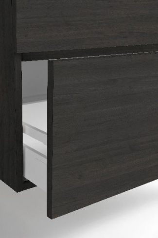 <p>
	Conjunto de mueble de baño realizado en material laminado color blanco de 19mm formado por dos cajones con sistema amortiguado suave . Lavabo en cristal templado decolor negro, espejo e iluminación LED IP44-4,8W con driver interno y de color cromado incluidos.Grifo no incluido. Fabricado en España. </p>
