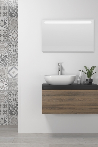 <p>
	Pack formado por mueble realizado en material laminado,  Cajón totalmente extraible y cierre soft-closing. Incluye lavabo cerámico sobreencimera y espejo con iluminación LED. Fabricado en España.</p>
