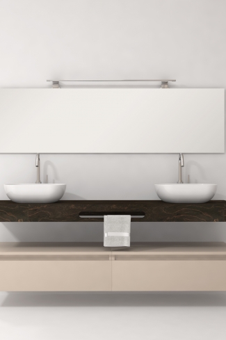 <p>
	Pack compuesto por mueble de baño fabricado en tablero de partículas laminado de 19mm acabado mate con dos cajones de gran capacidad, cierre suave y extracción total. Lavabo doble seno suspendido de mármol compacto con escuadras de acero inoxidable. Espejo liso y foco iluminación LED 6000K, 9,6W, 600lm. Fabricado en España. Grifo no incluido. </p>
