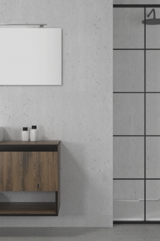 <p>
	Pack compuesto por mueble de baño realizado en material laminado, formado por dos puertas y un espacio decorativo inferior, cantos en negro. Bisagras con cierre softclosing testadas a 80.000 ciclos regulables en los tres ejes. Colgadores a pared capaces de soportar hasta 30 Kg por colgador. Cantos realizados en PVC de 1mm. Incluye lavabo sobreencimera, espejo y foco iluminación LED. Fabricado en España</p>
