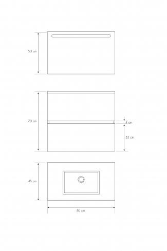 <p>
	Pack formado por mueble de baño realizado en tablero laminado 19mm acabado madera, con dos cajones totalmente extraíble con cierre softclosing. Lavabo cerámico y espejo con iluminación LED incluidos. Made in Europe.</p>
