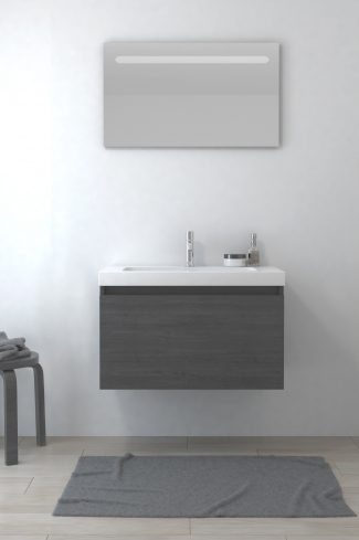 <p>
	Pack formado por mueble de baño realizado en tablero laminado con un cajón totalmente extraíble y cierre softclosing. Lavabo de resina y espejo con iluminación LED incluidos. Made in Europe.</p>
