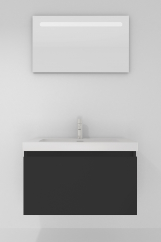 <p>
	Pack formado por mueble de baño realizado en tablero laminado con un cajón totalmente extraíble y cierre softclosing. Lavabo de resina y espejo con iluminación LED incluidos. Made in Europe.</p>
