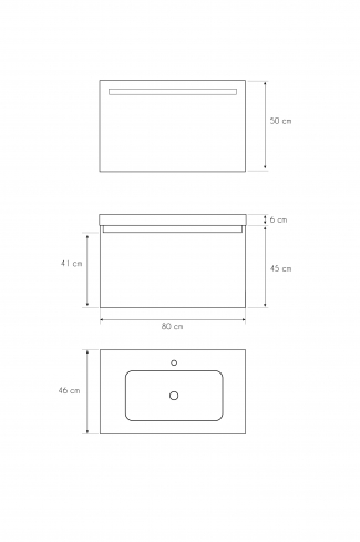 <p>
	Pack formado por mueble de baño realizado en tablero laminado con un cajón totalmente extraíble y cierre softclosing. Lavabo de resina y espejo con iluminación LED incluidos. Made in Europe.</p>
