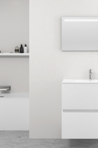 <p>
	Pack formado por mueble de baño realizado en tablero laminado 19mm acabado madera, con dos cajones totalmente extraíble con cierre softclosing. Lavabo cerámico y espejo con iluminación LED incluidos. Made in Europe.</p>
