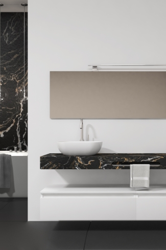 <p>
	Pack compuesto por mueble de baño fabricado en tablero de partículas laminado de 19mm acabado mate con dos cajones de gran capacidad, cierre suave y extracción total. Lavabo doble seno suspendido de mármol compacto con escuadras de acero inoxidable. Espejo liso y foco iluminación LED 6000K, 9,6W, 600lm. Fabricado en España. Grifo no incluido. </p>
