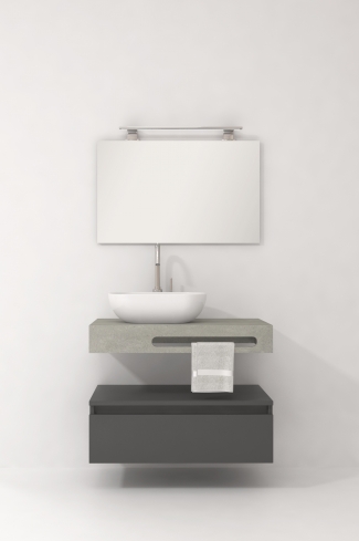 <p>
	Pack compuesto por mueble de baño fabricado en tablero de partículas laminado de 19mm acabado mate con un cajón de gran capacidad, cierre suave y extracción total. Lavabo suspendido de mármol compacto con escuadras de acero inoxidable. Espejo liso y foco iluminación LED 6000K, 9,6W, 600lm. Fabricado en España. Grifo no incluido. </p>
