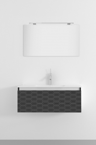 <p>
	Pack formado por mueble de 100 cm realizado en material estratificado alto brillo con frontal decorado mediante técnica láser. Cajón totalmente extraible y cierre soft-closing. Incluye lavabo cerámico de color blanco, espejo y foco iluminación LED de 80cm. Fabricado en España.</p>
