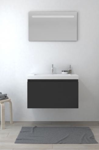 <p>
	Pack formado por mueble de baño realizado en tablero laminado con un cajón totalmente extraíble y cierre softclosing. Lavabo de resina y espejo con iluminación LED incluidos. Made in Europe.</p>

