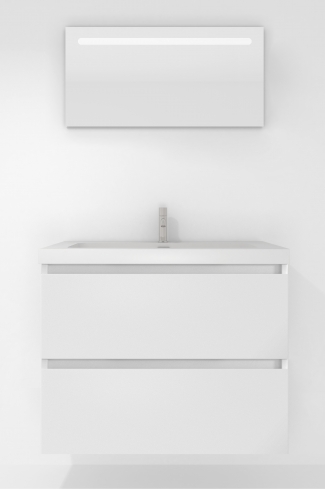 <p>
	Pack formado por mueble de baño realizado en tablero laminado con dos cajones totalmente extraíbles y cierre softclosing. Lavabo de resina y espejo con iluminación LED incluidos. Made in Europe.</p>
