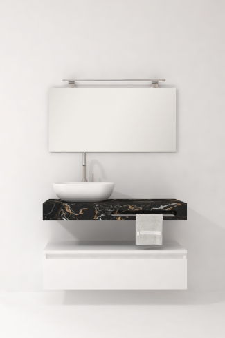 <p>
	Pack compuesto por mueble de baño fabricado en tablero de partículas laminado de 19mm acabado mate con un cajón de gran capacidad, cierre suave y extracción total. Lavabo suspendido de mármol compacto con escuadras de acero inoxidable. Espejo liso y foco iluminación LED 6000K, 9,6W, 600lm. Fabricado en España. Grifo no incluido. </p>

