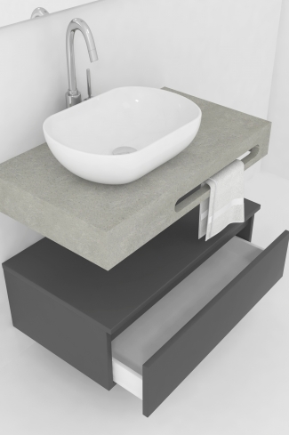 <p>
	Pack compuesto por mueble de baño fabricado en tablero de partículas laminado de 19mm acabado mate con un cajón de gran capacidad, cierre suave y extracción total. Lavabo suspendido de mármol compacto con escuadras de acero inoxidable. Espejo liso y foco iluminación LED 6000K, 9,6W, 600lm. Fabricado en España. Grifo no incluido. </p>
