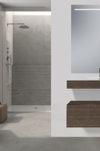 <p>
	Conjunto de mueble de baño realizado en material laminado color madera con microrelieve que le aporta mayor naturalidad de 19mm con tratamiento antibacteriano con cajón con sistema amortiguado suave . Lavabo cerámico de color blanco y espejo con iluminación integrada incluidos.Grifo no incluido. Fabricado en España. </p>

