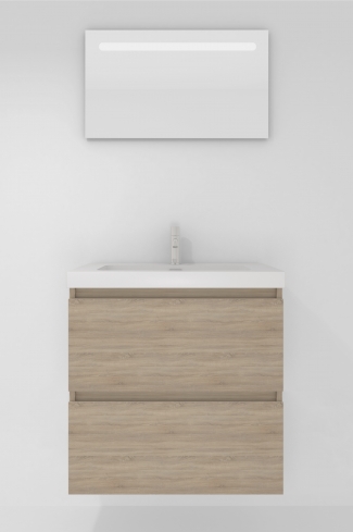 <p>
	Pack formado por mueble de baño realizado en tablero laminado con dos cajones totalmente extraíbles y cierre softclosing. Lavabo de resina y espejo con iluminación LED incluidos. Made in Europe.</p>
