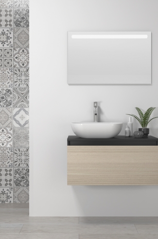 <p>
	Pack formado por mueble realizado en material laminado,  Cajón totalmente extraible y cierre soft-closing. Incluye lavabo cerámico sobreencimera y espejo con iluminación LED. Fabricado en España.</p>
