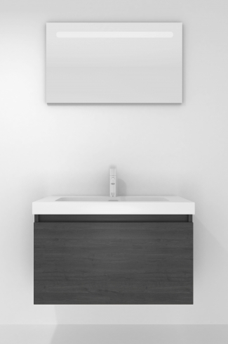 <p>
	Pack formado por mueble de baño realizado en tablero laminado con un cajón totalmente extraíble y cierre softclosing. Lavabo de resina y espejo con iluminación LED incluidos. Made in Europe.</p>
