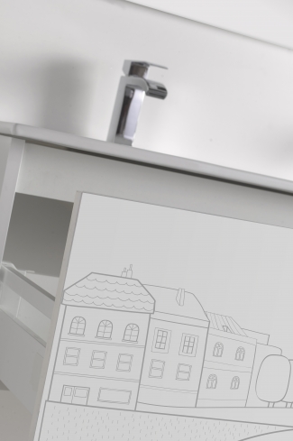 <p>
	Pack formado por mueble de 120 cm realizado en material estratificado alto brillo con frontal decorado mediante técnica láser. Cajón totalmente extraible y cierre soft-closing. Incluye lavabo cerámico de color blanco, espejo liso  y un foco iluminación LED de 100cm. Fabricado en España.</p>
