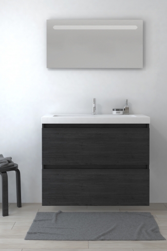 <p>
	Pack formado por mueble de baño realizado en tablero laminado con dos cajones totalmente extraíbles y cierre softclosing. Lavabo de resina y espejo con iluminación LED incluidos. Made in Europe.</p>
